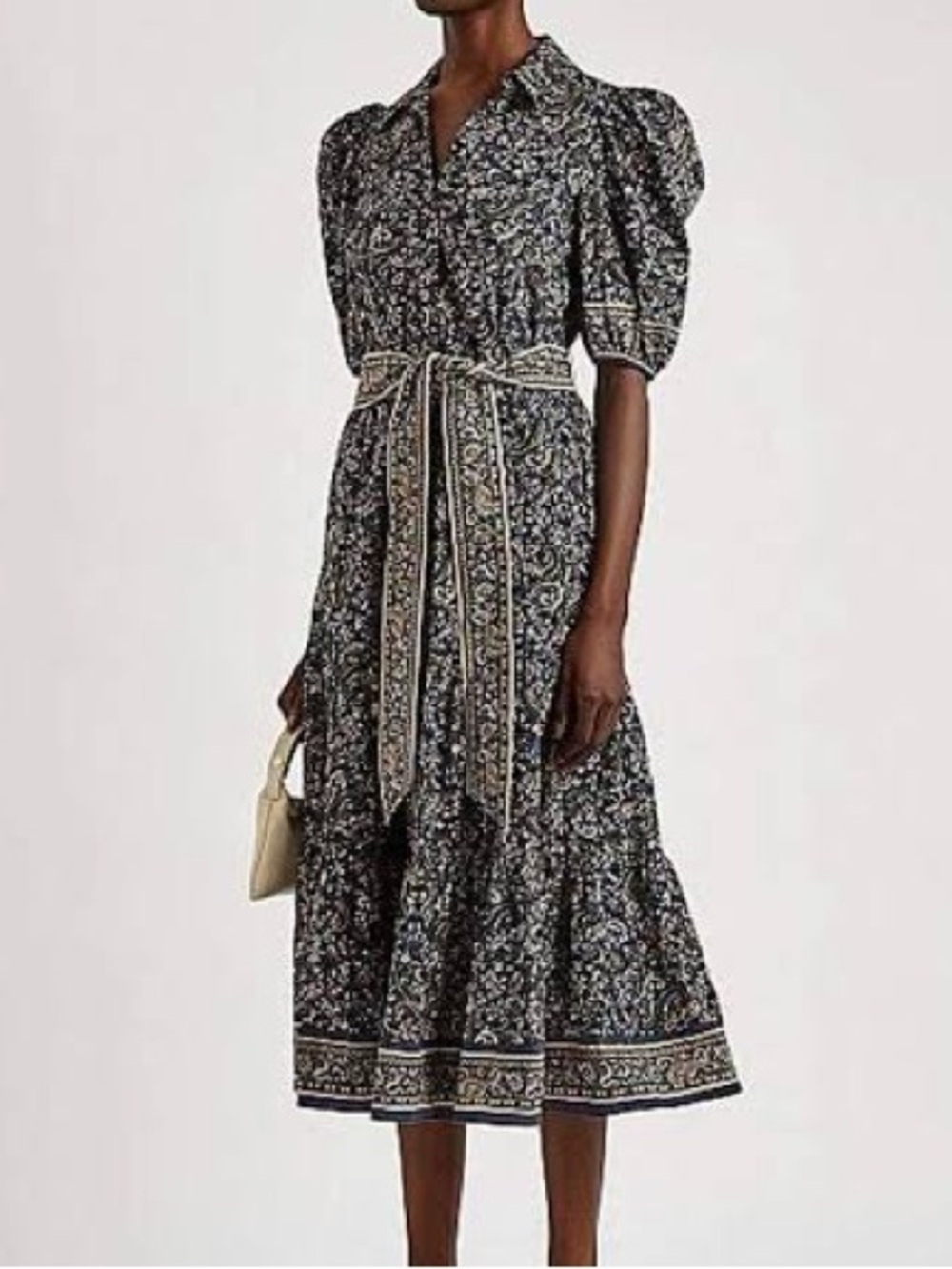 Veronica Beard Eunice Belted Cotton Poplin Midi Shirt Dress